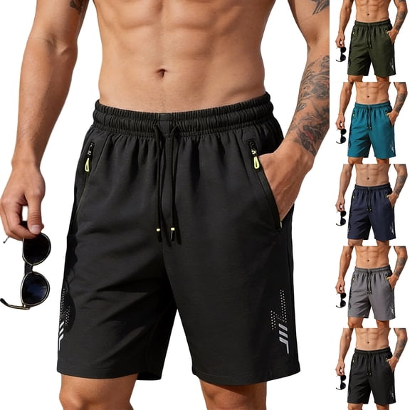 Inglocry Men's Gym Workout Shorts Quick Dry Athletic Running Lightweight Stretch Shorts Casual Workout Summer Shorts with Zipper Pockets Dark Gray 2XL