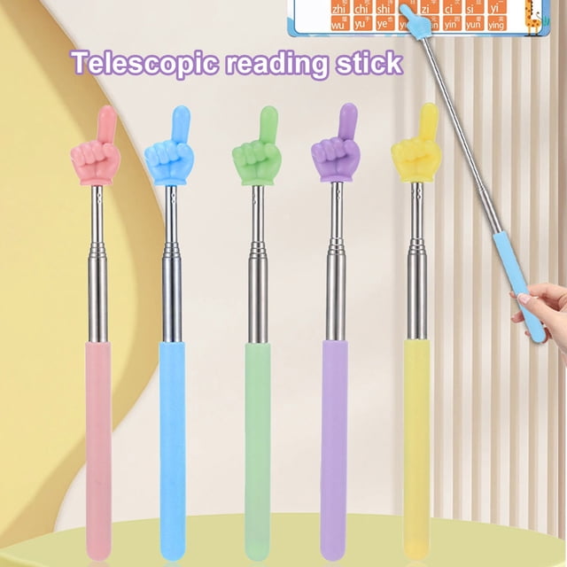 Musbetu 2/5Pcs Telescopic Finger Reading Stick Retractable Whiteboard Pointer with Finger Design Teaching Accessory