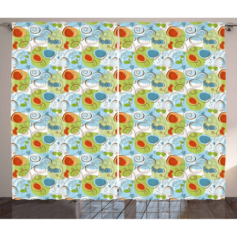 Funky Curtains 2 Panels Set, Whimsical Fun Pattern with Random Swirls