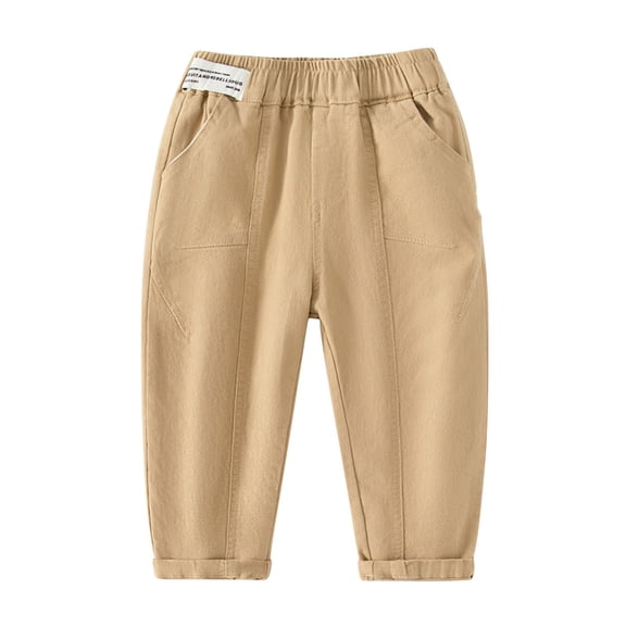 GigrtiJin 3-10 Years Toddler Boys Cotton Casual Pants Solid Color Elastic Waisted Straight Leg Pants with Pocket