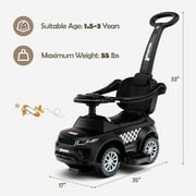 OLAKIDS 4 in 1 Ride on Push Car, Toddlers Stroller Sliding Walking Toy with Horn, Music, Lights, Removable Guardrails and Handle, Underneath Storage, Baby Foot-to-Floor Walker for Boys Girls (Black)