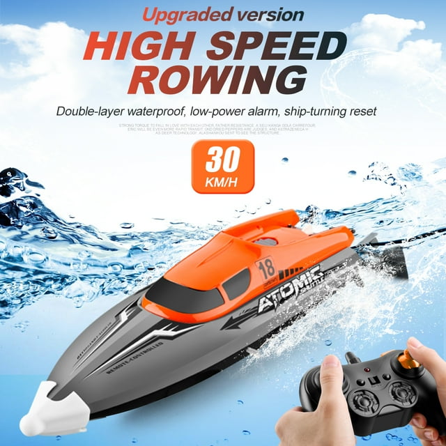 Yeacher Bateau RC Bateau Télécommandé 30 Km/h Haute Vitesse IPV7 Étanche 2,4 GHz 4 Canaux Course