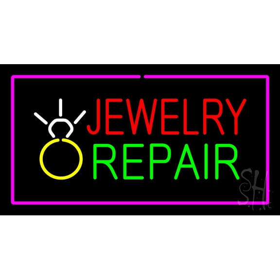 Jewelry Repair Rectangle Purple LED Neon Sign 13 x 24 - inches, Black Square Cut Acrylic Backing, with Dimmer - Bright and Premium built indoor LED Neon Sign for Defence Force.