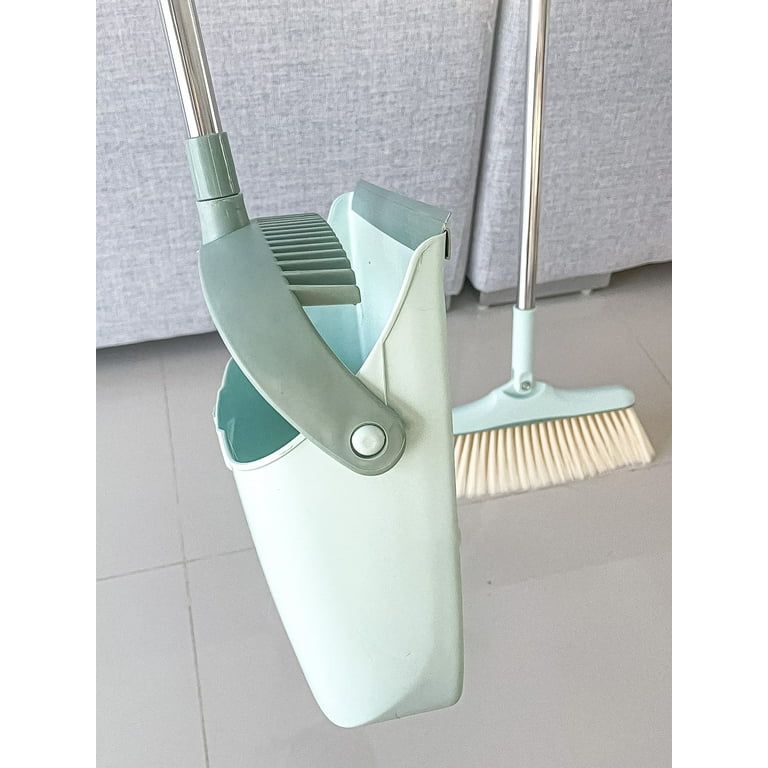 FVSA Broom and Dustpan Set, Indoor or Outdoor Broom and Dust Pan Combo, 53.15" Dust Pan for Adults(Cyan)