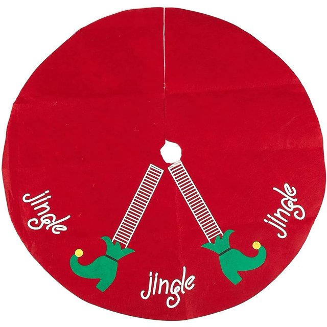 Christmas Tree Skirt, Elf Legs - Xmas Tree Decoration, Felt Christmas Tree Decor, Red - 30 x 0.1 x 30 Inches