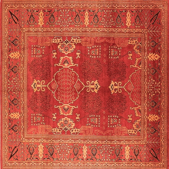 Ahgly Company Indoor Square Oriental Orange Industrial Area Rugs, 6' Square