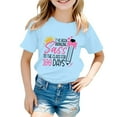 thumbnail image 1 of GDREDA Hauts pour Filles Mode Décontractée Imprimé Col Rond Manches Courtes T-Shirt Bleu Clair, 6-7 Ans, 1 of 4