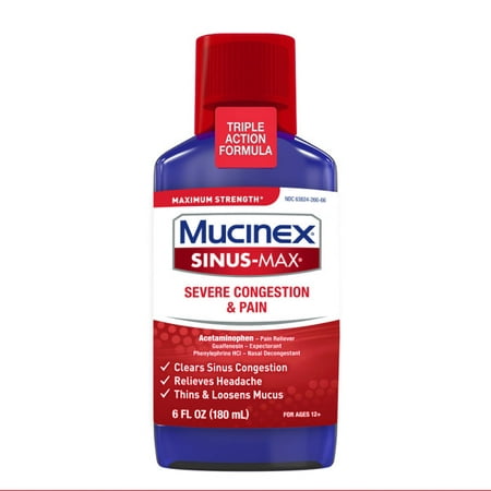 Mucinex Sinus-Max Liquid Severe Congestion and Pain Relief, 6 fl (Best Over The Counter Sinus Pain Relief)