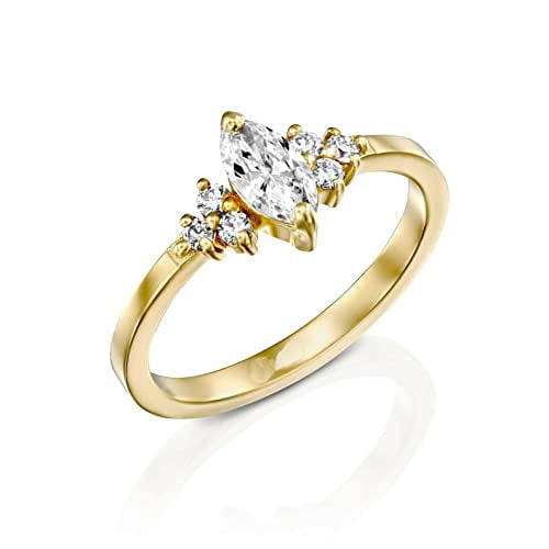 HeartsAndYou 1.2ct Marquise Cut Moissanite Solitaire with Round Accent Ring 18k Yellow Gold Over Silver