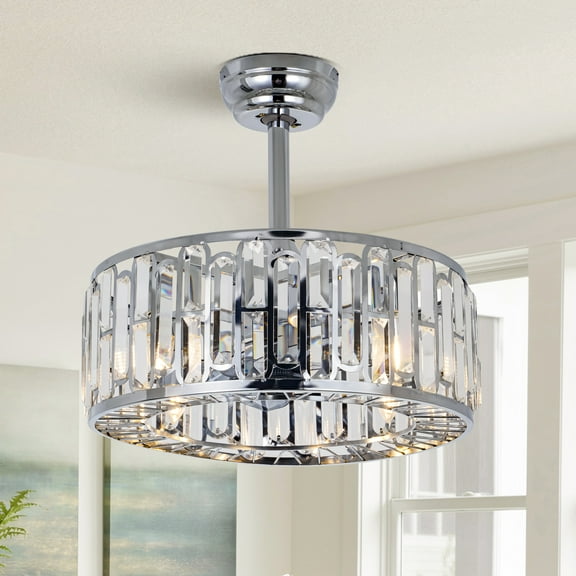 Ceiling Fan with Light 18in Invisible Fandelier Crystal Chandelier Fan with Remote Control Modern for Living Room Bedroom Dining Room
