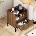 thumbnail image 3 of PetFurnishn  Mid Century Modern Nightstand with Charging Station, Fluted Night Stand, Bedside Table with Glass Top & Metal Legs, Wood End Table for Bedroom, Living Room (Walnut), 3 of 7