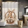 thumbnail image 2 of No Hook Shower Curtain with Snap in Liner, Easter Rabbit Basket on Vintage Linen Waterproof Fabric Bathroom Curtain Mesh Top Window, Spring Flower Bow Shower Curtains 48x72in, 2 of 9