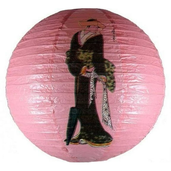 Japanese Geisha Design Round Paper Lantern (Pink)