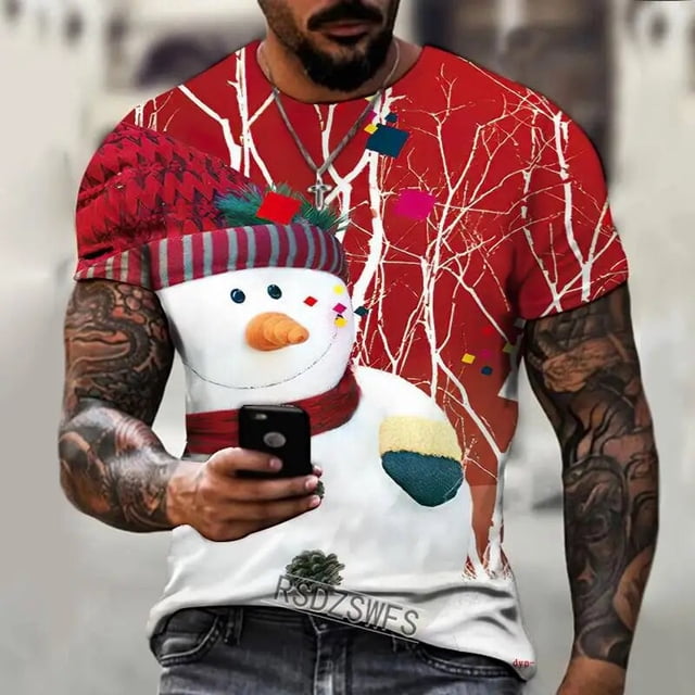 Camiseta de Mardi Gras para hombre y niño, disfraz de Papá Noel con estampado 3d, árbol de Navidad, atmósfera de muñeco de nieve, Top fino informal de calle de verano