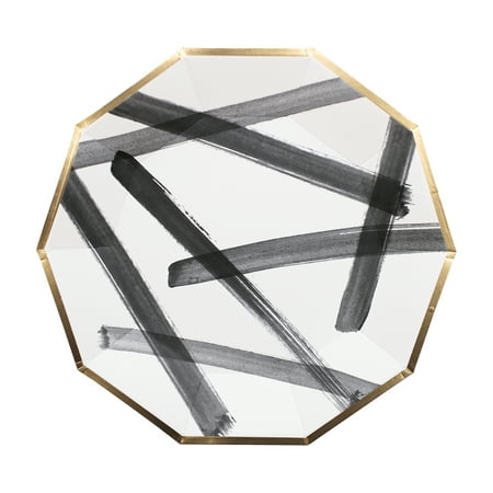 Harlow & Grey Rebelle Black and White Brush Strokes Large Paper Plates, 8ct