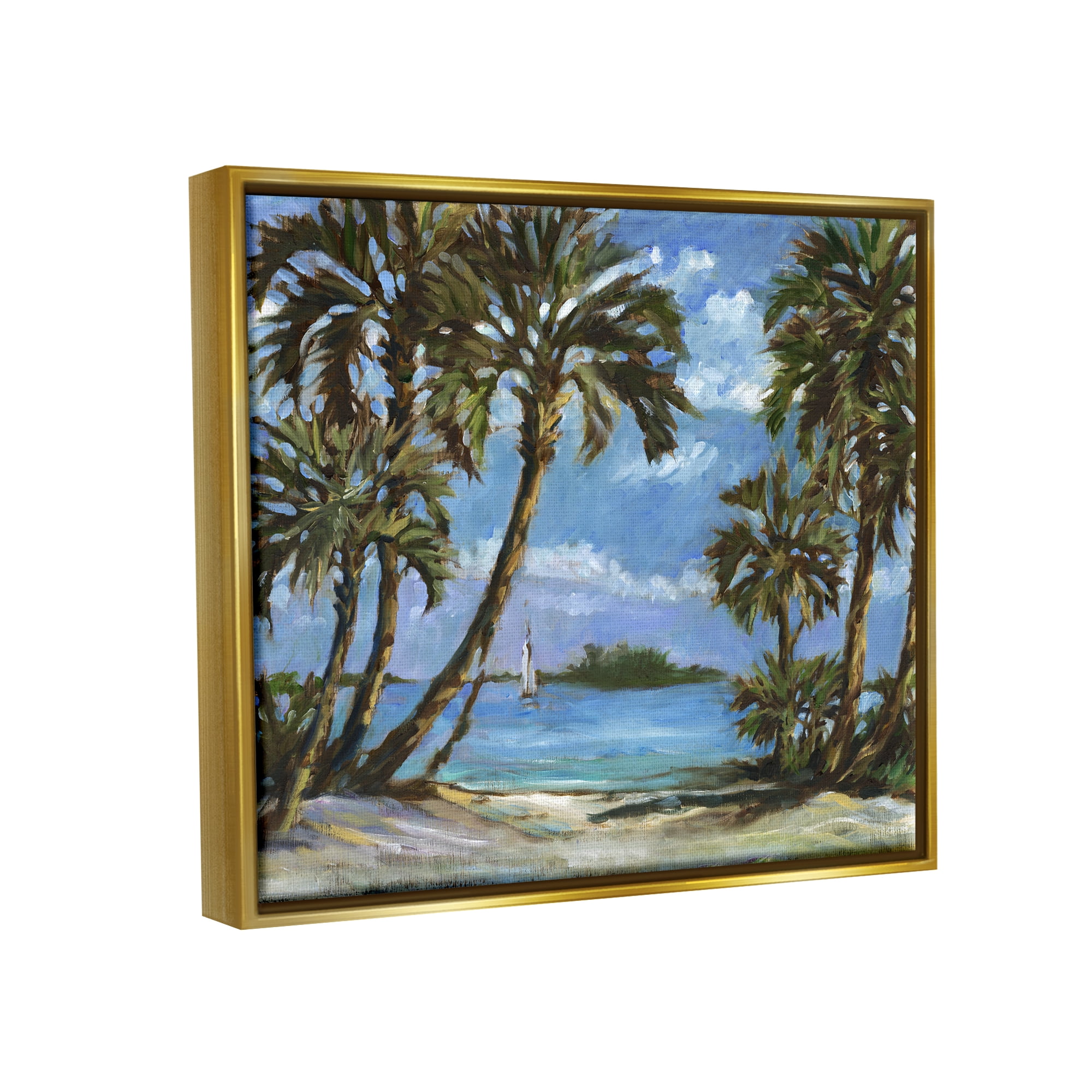 Stupell Industries Summer Palms Landscape Landscape Painting Gold Floater Framed Canvas Art Print Wall Art, 31 x 25