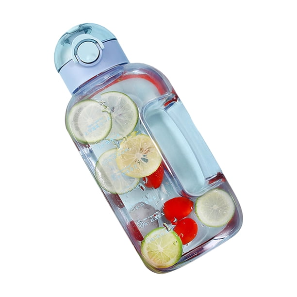 Botella de agua de 2L con marcador y pajita Botella de agua de gran capacidad con asa MABOTO Azul