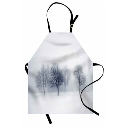 

Landscape Apron Abstract View of Trees Forest Branches Leafless Winter Time Stormy Art Photo Unisex Kitchen Bib Apron with Adjustable Neck for Cooking Baking Gardening White and Grey by Ambesonne