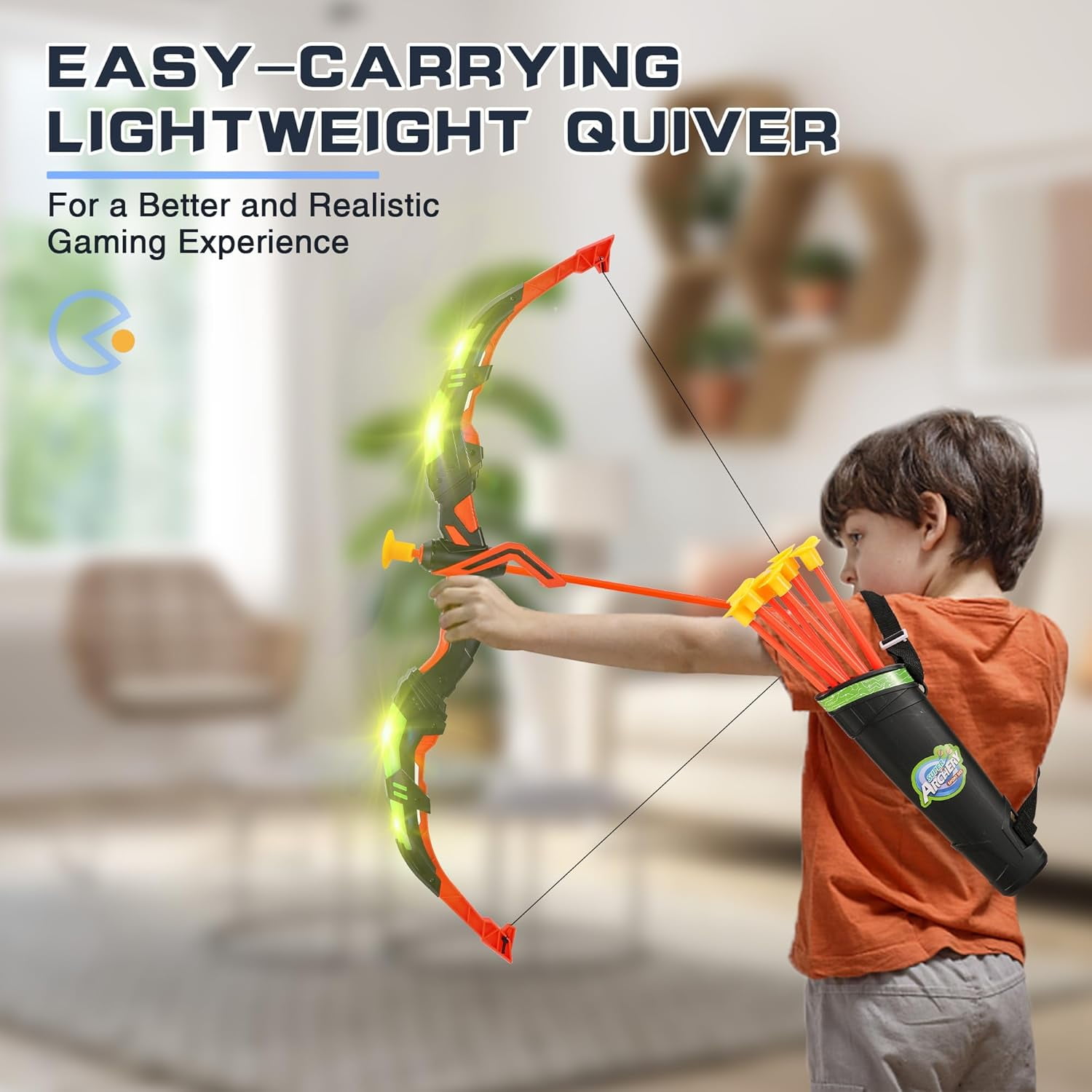 Bow and Arrow Set for Kids, 2-Pack LED Light Up Archery Set with 20 Suction Cup Arrows, Indoor and Outdoor Toy for Boys Girls Age 4-8 8-12 with Standing Target&2 Quivers