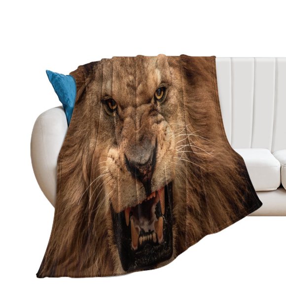 Snarling Lion Throw Blanket Blanket Soft Cozy Animal Print Flannel Blanket Warm Lightweight Fuzzy Plush Blanket Gifts for Kids Adults