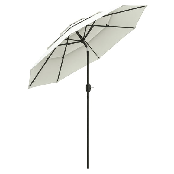 9FT Patio Umbrella Outdoor, 3-Tier Market Umbrella with Crank & Tilt, Beige