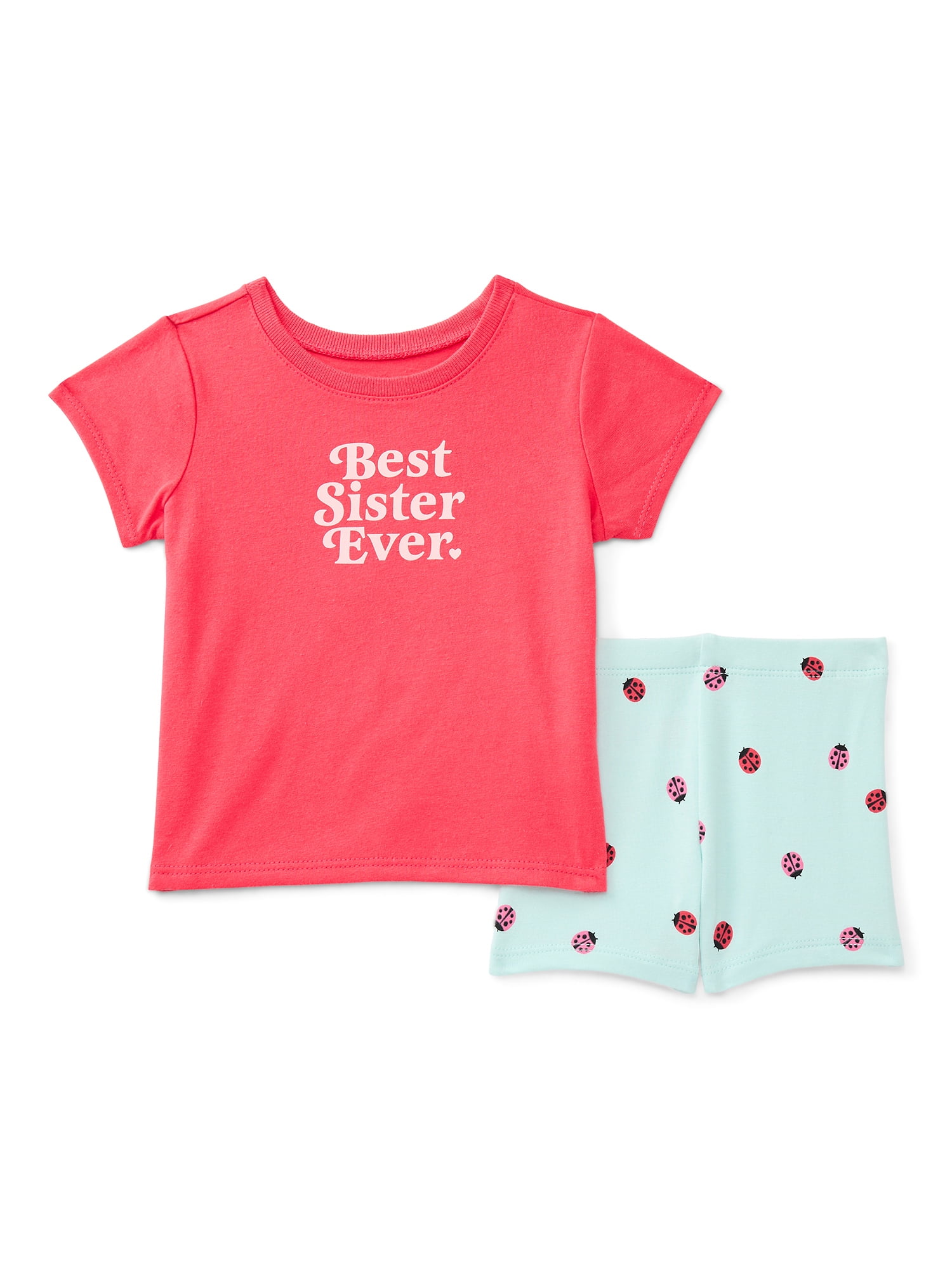Wonder Nation Baby Girls Graphic Tee and Shorts Outfit Set, 6-Piece, Sizes 0M-24M