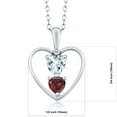 thumbnail image 2 of Gem Stone King 925 Sterling Silver Sky Blue Aquamarine Red Garnet and White Topaz Pendant Necklace for Women (0.76 Cttw, Gemstone March Birthstone, Heart 5MM and 4MM, with 18 inch Silver Chain), 2 of 3