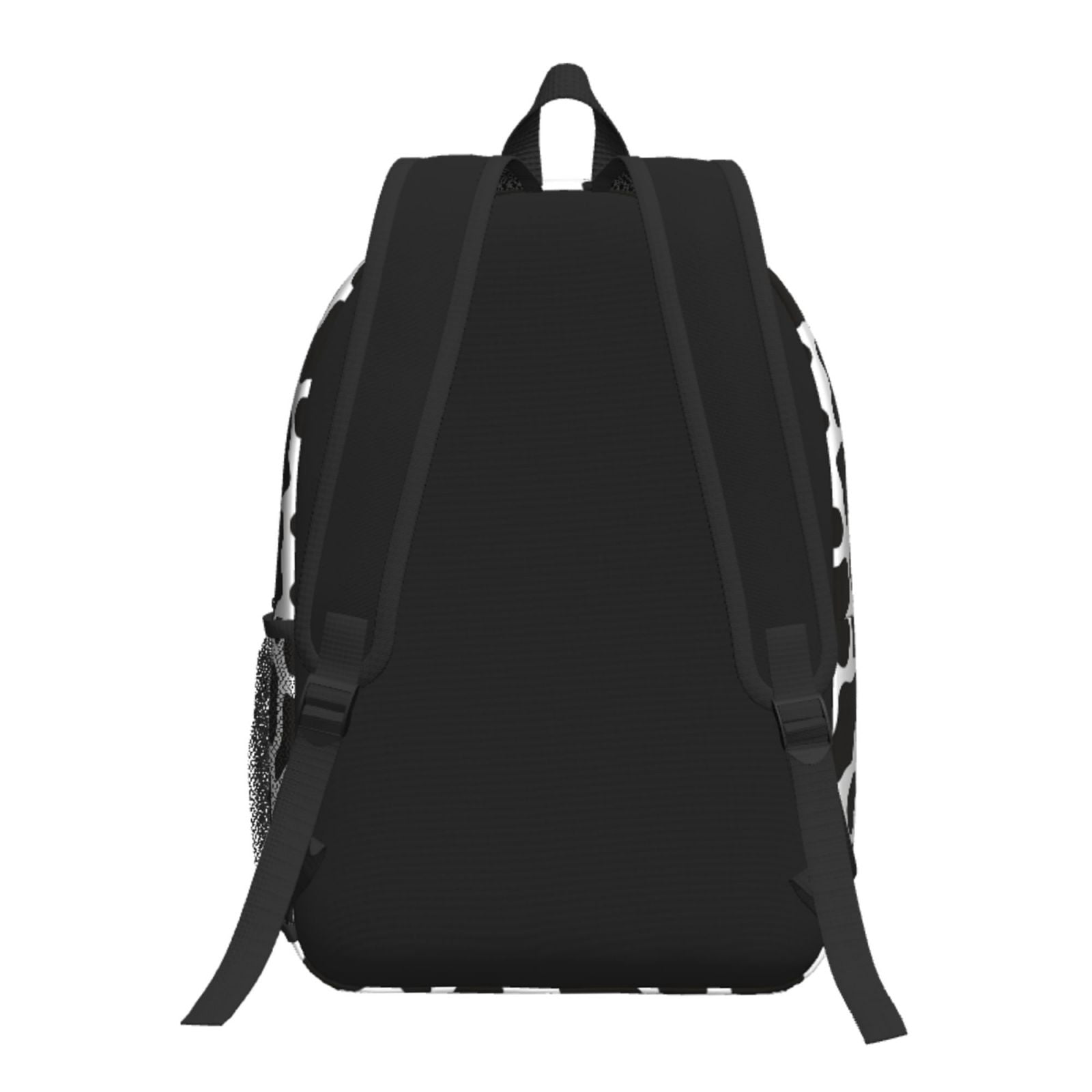 17in Backpack With Pocket Adjustable Shoulder Strap Large Capacity Zipper Opening And Closing Double Pull Head Zipper For Work Travel Sports Black White Cow Print