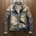 thumbnail image 2 of Abrigo vaquero con botones para hombre, chaqueta vaquera de corte entallado para hombre, con parches lavados, estético, de una pieza, ropa de abrigo de invierno, informal, holgada y original, 2 of 4