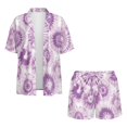 thumbnail image 4 of FKEKYI 2 Piece Short Set for Women Summer Outfits Tie-Dye Purple Print Beachwear Open Front Top Shirt & Shorts Casual Loungewear Breathable Resort Wear, L, 4 of 7