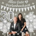 thumbnail image 3 of 30th Wedding Anniversary Decorations, Happy Pearl Wedding Anniversary Banner, Silver Number 30 Foil Balloons, Bunting Flag, Table Confetti, 30th Wedding Anniversary Party for Couple, 3 of 6