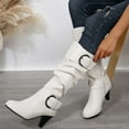 thumbnail image 5 of Xiaoxatg Elegant Women's Buckled Heel Leather Knee-High Boots for Stylish Comfort and Durability in Every Step 6.5 White, 5 of 7