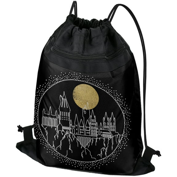 Harry Potter Hogwarts Full Moon Line Art Drawstring Backpack Sports Bag Sackpack 17" x 13", Perfect for Gym, Yoga or Practice