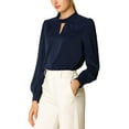 thumbnail image 3 of MODA NOVA Juniors Stand Collar Pleated Button Keyhole Button Blouse, 3 of 7