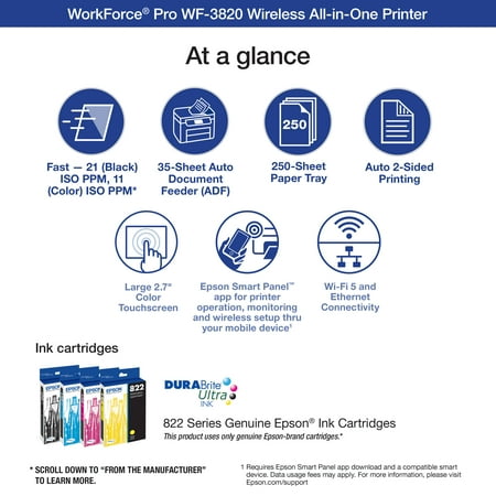 Epson - WorkForce Pro WF-3820 Wireless All-in-One Printer - Black