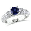 Miabella Women's 1.67 Carat T.G.W. Round-Cut Created Blue Sapphire and Created White Sapphire Sterling Silver Bridal Ring