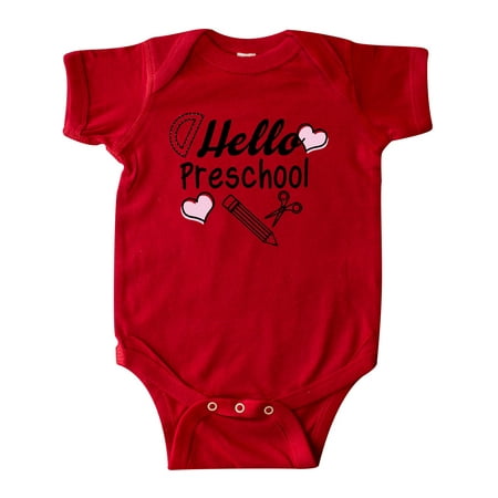 

Inktastic Hello Preschool with Hearts and School Supplies Gift Baby Boy or Baby Girl Bodysuit