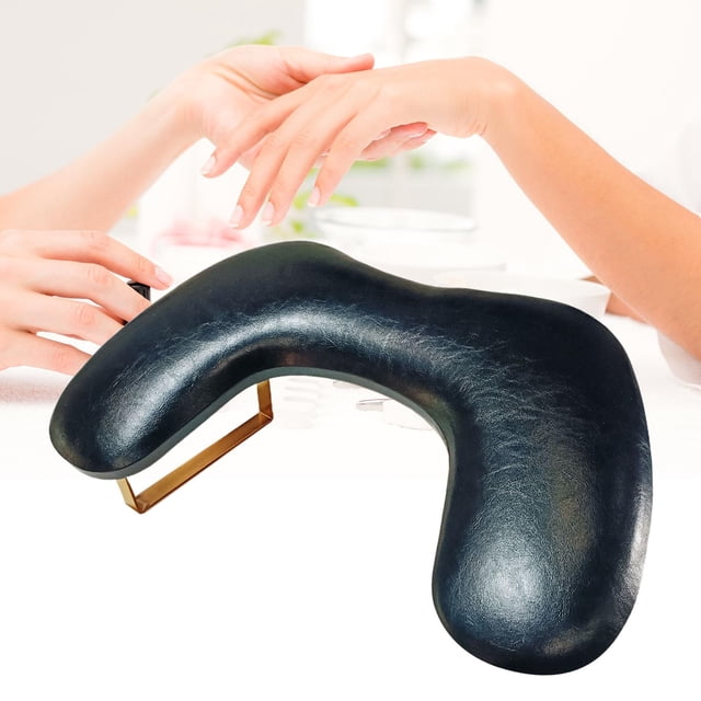 Reposabrazos para manicura Yinane de cuero PU Negro con pata dorada