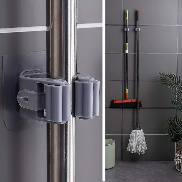 Wabjtam Soporte para Secador de Pelo Soporte para Escoba de Pared Autoadhesivo Montado en la Pared 8 Piezas Sin Perforaciones Clips para Escoba para Cocina Baño Jardín (Gris)