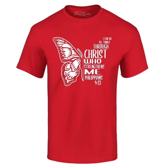 Shop4Ever Men's Butterfly Verse I Can Do All Things Through Christ Graphic T-shirt Small Red