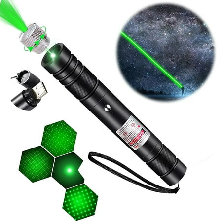 Laser Pointer, Flashlights 2000 Metres Green Long Range High Power Handheld Flashlight, Rechargeable Laser Pointer for USB, with Star Cap Adjustable Focus