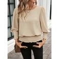 thumbnail image 6 of Women'S 3/4 Sleeve Round Neck Blouses Elastic Waist Hem Smocked Shirts Casual Solid Tops Khaki L, 6 of 9