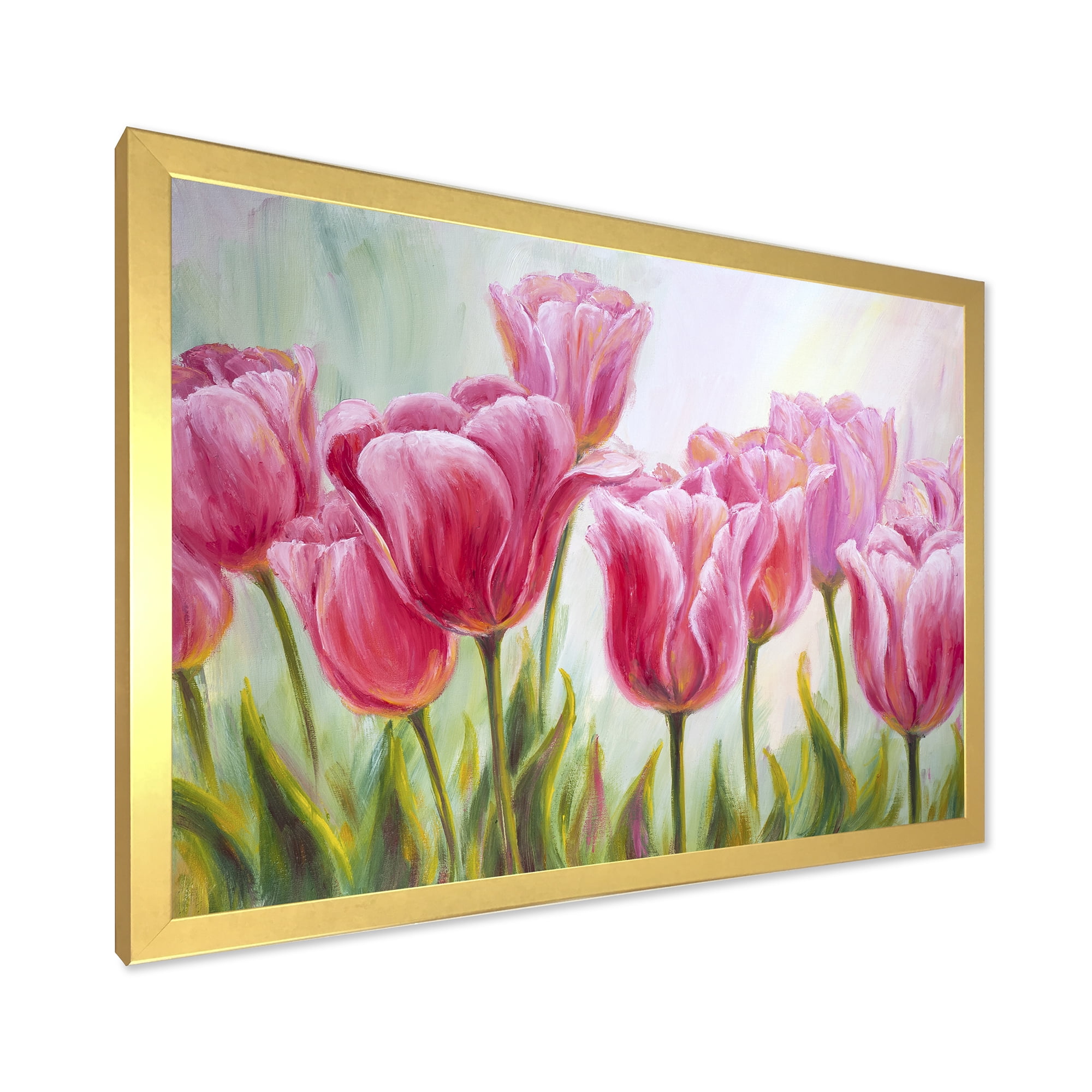 Designart 'Blossoming Red and Pink Tulips Flowers ' Traditional Framed Art Print