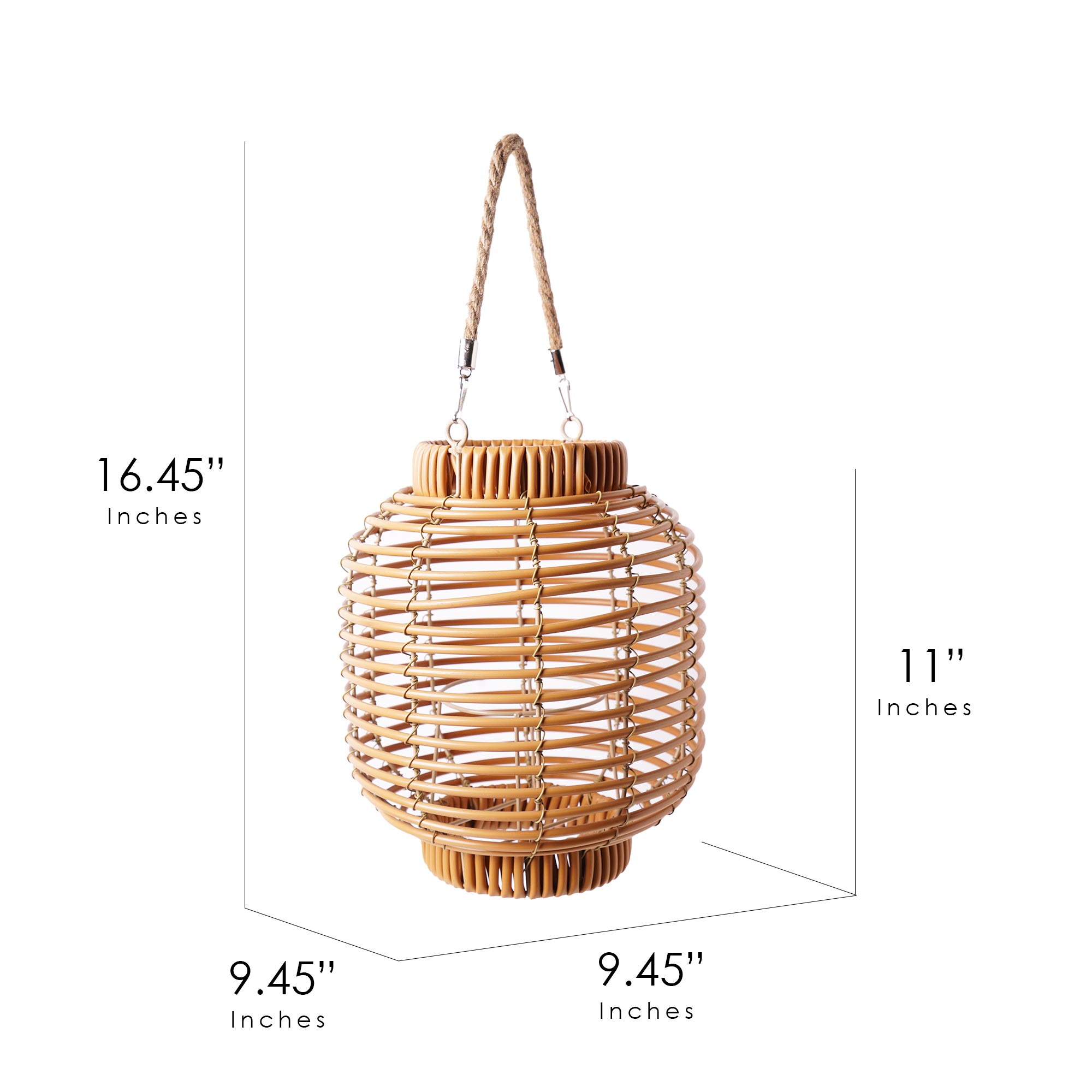 Boho PVC Rattan & Iron Hanging Lantern with Candleholder - 11" x 9.45" x 9.45"