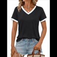 thumbnail image 1 of Camisetas de Corta con Cuello en V para Mujer, Color Negro, Talla S, 1 of 6