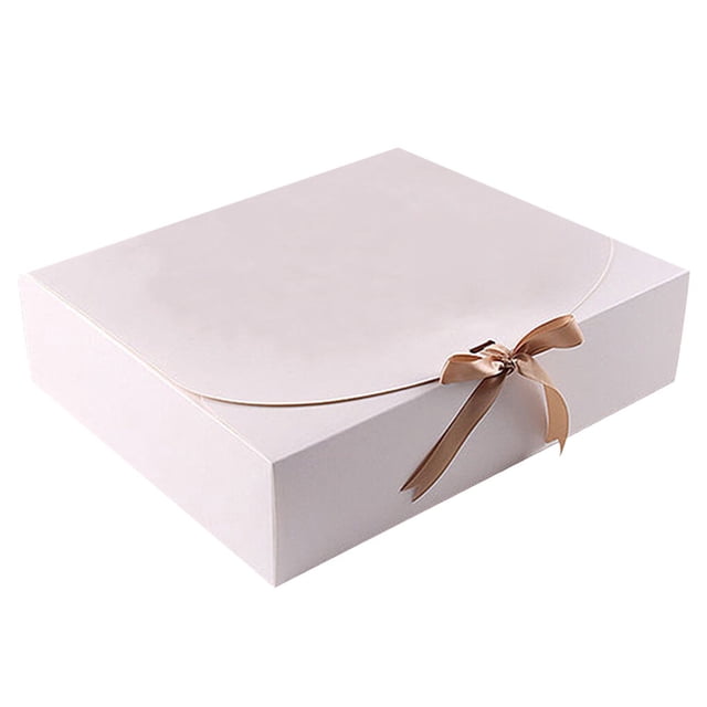 5pcs Gift Boxes Birthday Paper Favor Cases Party Anniversary Gift Packing Boxes with Ribbon, White, Large