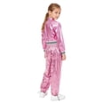 thumbnail image 2 of Haitryli Kids Girls Jazz Hip Hop Dance Outfit Metallic Long Sleeve Bomber Jacket And Pants Set Disco Party Dancewear Pink 6, 2 of 7