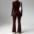 thumbnail image 4 of Domzest Womens Two Piece Yoga Set Long Sleeve Zipper Jacket with Athletic High Waist Flare Leggings Tracksuit for Workout Coffee L, 4 of 5
