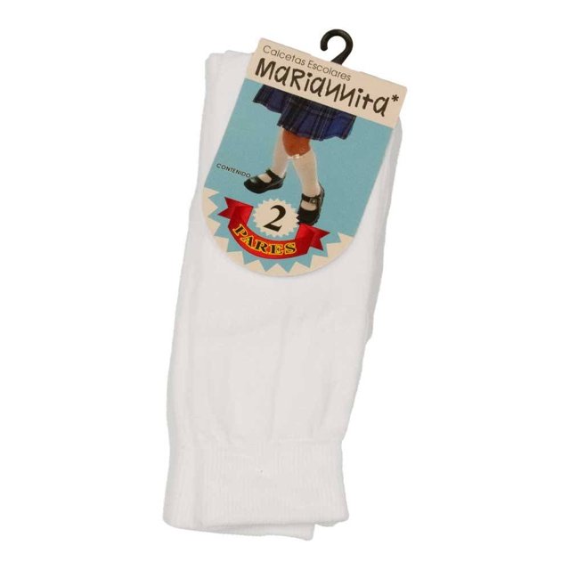 Calceta Mariannitas para Niña, Escolar con Elástico Blanco Talla 10/13, 2 Pares
