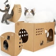 thumbnail image 3 of Casa de cartón para gatos con 2 almohadillas para orejas para rascar, cama grande para gatos rascado, 3 of 6